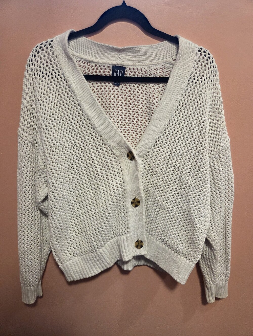 GAP Cream Open-Knit Button-Front Cardigan